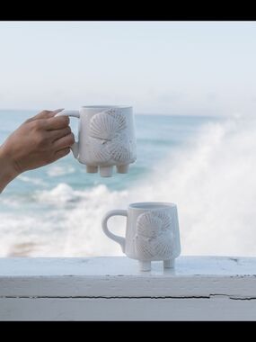White Seashell Ceramic Mug - Coastal Home Dining Mug